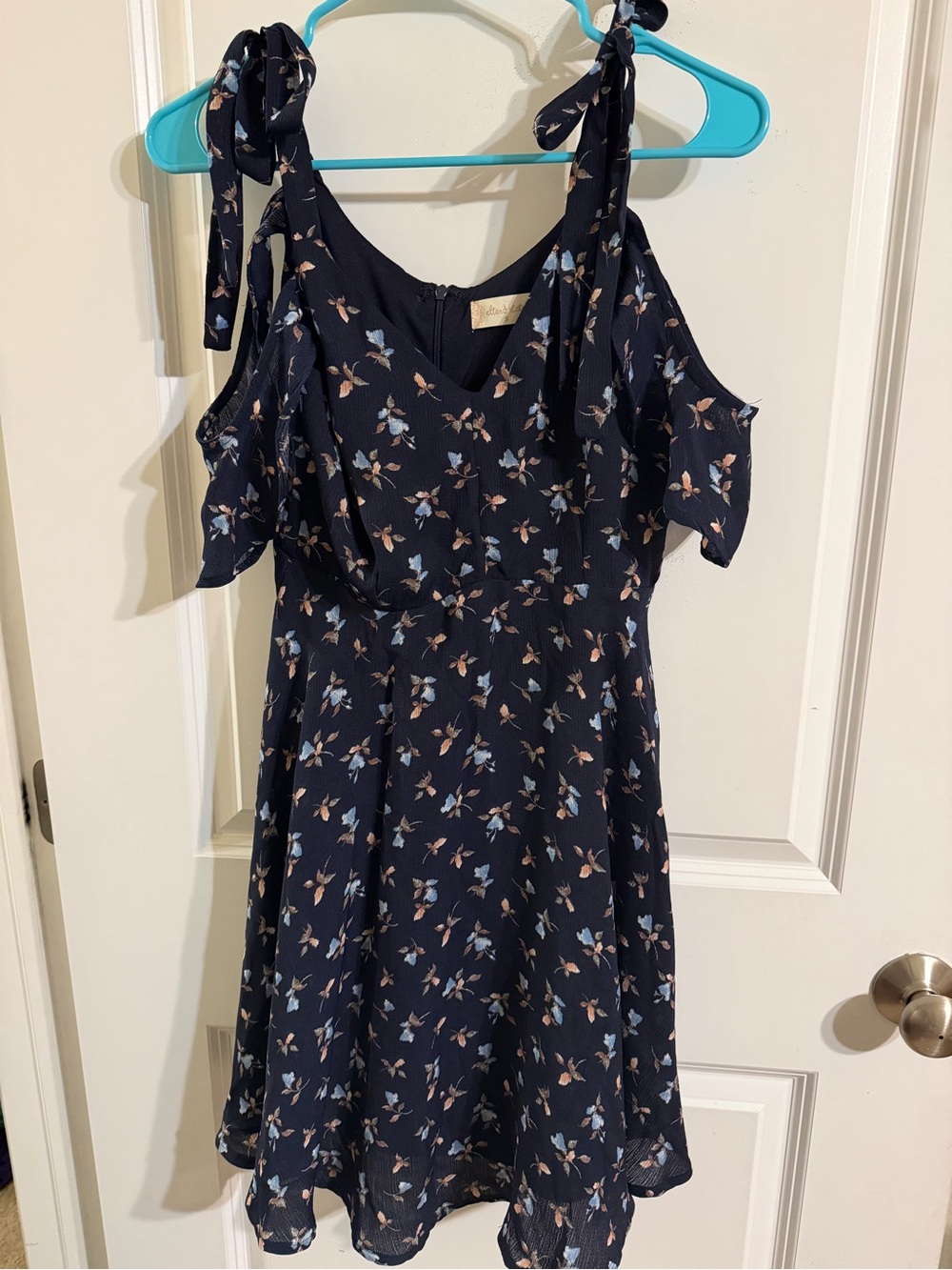 Altar'd State Navy Floral Cold-Shoulder Tie-Strap Dress
